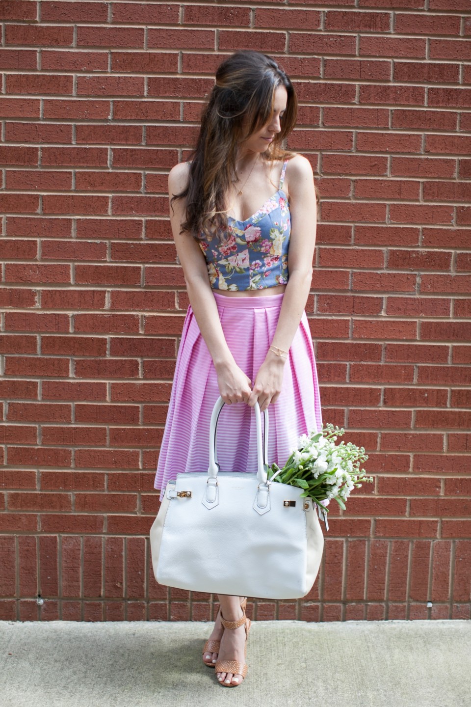 henri bendel, abbey glass, print mixing, dress up, crop top, midi skirt, stripes, ombre, spring, summer, style, flowers