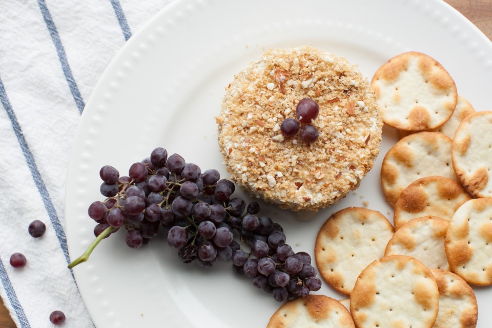 Goat Cheese Baked Brie with Crushed Almond Crust recipe by Megan Elliott of Lush to Blush