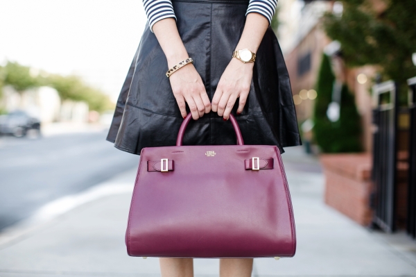 fall style, oxblood, Vince Camuto, leather skirt, stripes