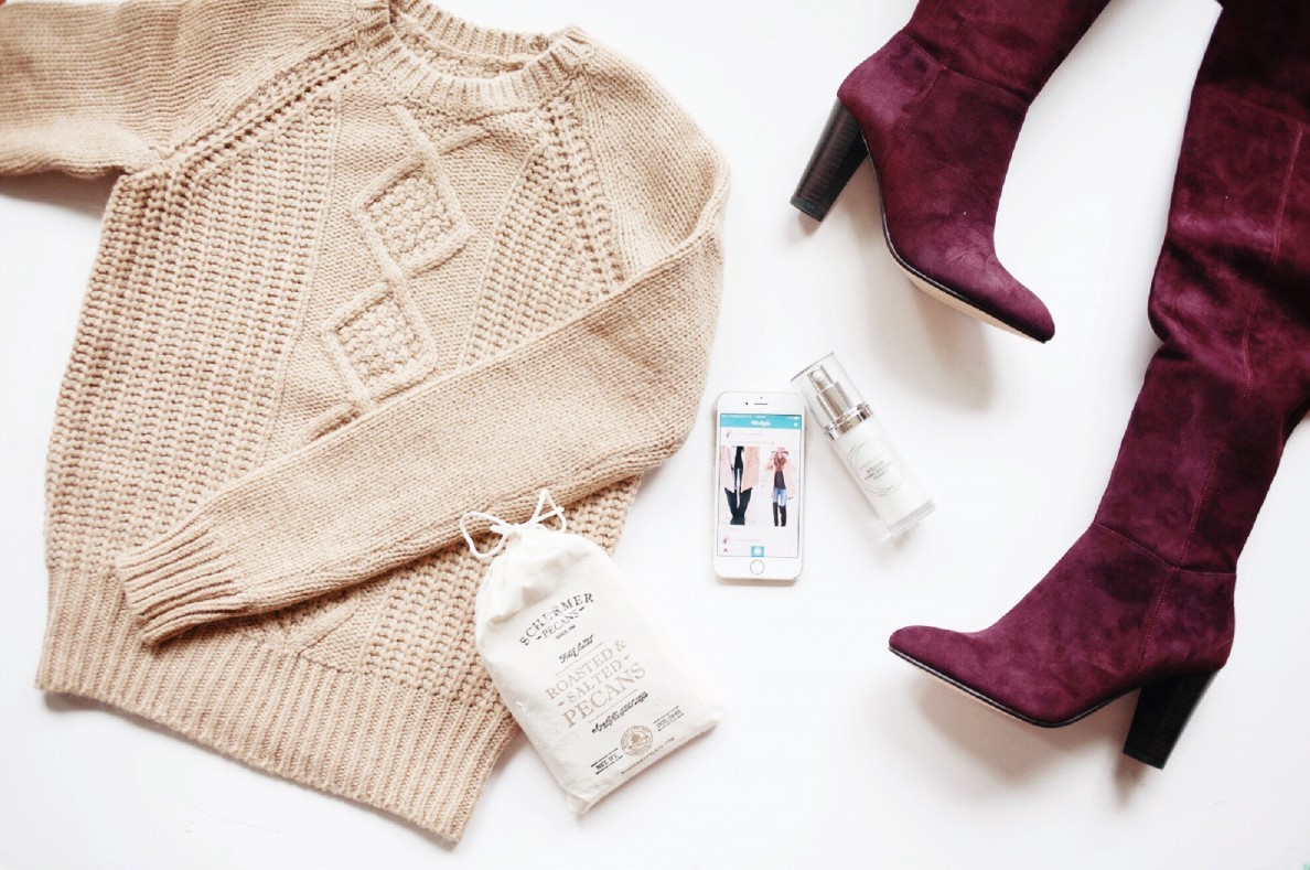 c. wonder sale, schermers pecans, westyle app,  bareMinerals Biolucent Mineral Brightening Treatment, bare minerals, over the knee boots, burgundy boots, otk boots, giveaway